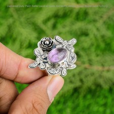 Valentines Sale 925 Silver Natural African Amethyst Flower Multi Stone Wife Ring