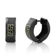 13mm Length, 5mm Width Greek Style Black Stainless Steel Huggie Hoop Earrings