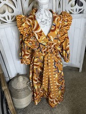 New! Farm Rio Yellow Palms Party Women’s Dress Ruffle Statement Size XL