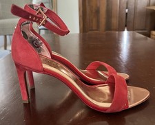 Ted Baker London New 9 M Red Suede Ankle Strap Stiletto Heels Gold Sole Shoe