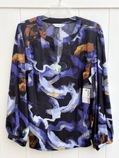 NWT Nine West Women’s XXL Long Sleeve Blouse V Neck Black, Purple Multicolor