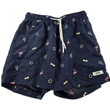 Trunks Surf  Swim Co Swim Trunks Men's Small Navy-Blue Embroidered Flamingo