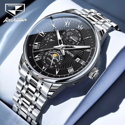 Automatic Mechanical Watch Men's Waterproof Moon Phase Date Luxury Men Strap