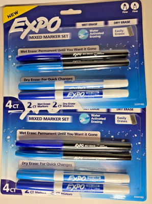 Expo 4 Count Mixed Marker Set Wet and Dry Erase (2 packs for 8 total pens)