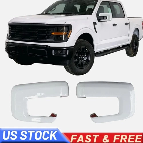Mirror Covers Cap Replacement W/ Turn Signal Hole White For 2021-2024 Ford F150