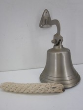 NAUTICAL MARITIME SHIP WALL BELL BRAIDED ROPE PULL CAST SILVER 5" 3PT8