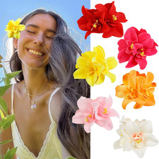 6Pcs Hawaiian Flower Hair Clips for Women, Bohemia Tropical Hawaiian Flower Hair