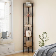 Narrow Corner Shelf Stand 5 Tier 66.5" Industrial Corner Ladder Shelves with ...