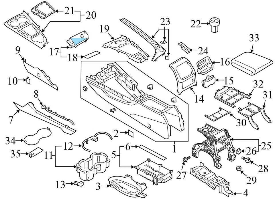 AUDI RS5 SPORTBACK 2019 2021-2024 - Consola central delantera contenedor/bandeja de almacenamiento Foto 3 de 4