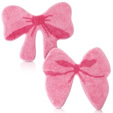 2 PCS Pink Bow Bathroom Rugs Coquette Shaped Plush Bath Mat 19.7x18.5 Inch
