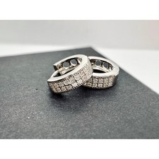 Sterling Silver 925 Pave Huggie Hoop Earrings   Small Round Hoops