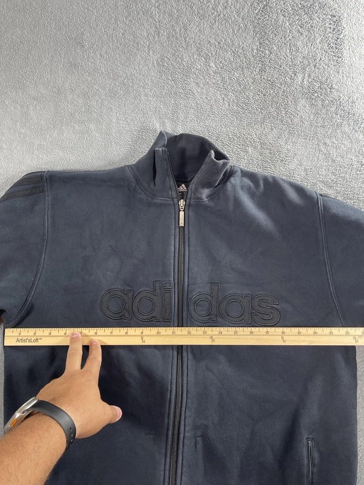 Винтажная мужская куртка Adidas средний размер на молнии из флиса черная 2000-е - Изображение 4 из 4