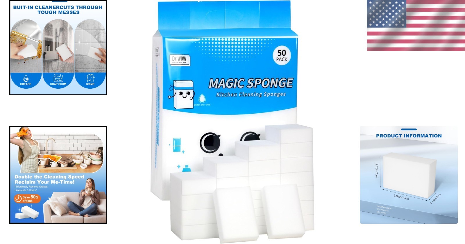 Extra-Thick 50-Pack Melamine Sponges - Quick Drying, Non-Scratch Cleaning Power