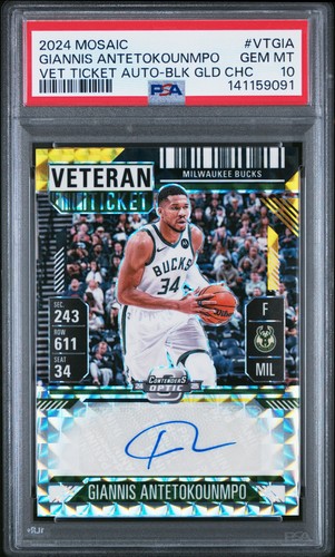 Giannis Antetokounmpo 2024 Mosaic Choice Black Gold Contenders Optic /8 PSA 10