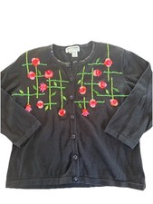 VTG Sweater Cardigan Floral Feminine Cottagecore Granny Twee Embroidered Large