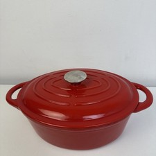 Linea Cast Iron Casserole oval Pan Dish with Lid 25.5 cm red Oven Baking Pot !!