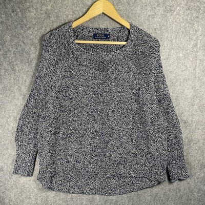 Polo Ralph Lauren Pullover Damen M Navy Weiß Grobstrick Maulbeerseide Baumwolle