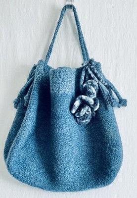 Handmade Denim Blue Wool Boho Large Handbag Purse Shoulder Bag Tote 14x19