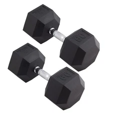 Body Sport Rubber Encased Hex Dumbbell Weight –  Exercises – 60 lb Pair