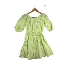 Zara Eyelet Lace Puff Sleeve Min Wrap Sundress size XS Light Green