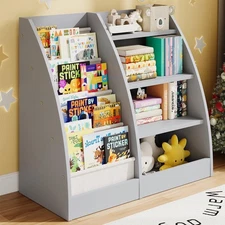 4 Tier Kids Bookshelf,4 Layer Sling Kids Book Shelf for Kids Rooms,Wood Child...