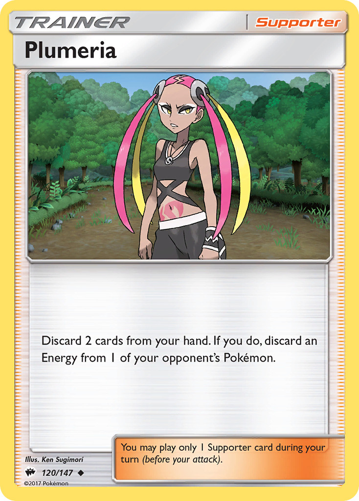 PLUMERIA 120/147 UNCOMMON BURNING SHADOWS POKEMON LIGHTLY PLAYED