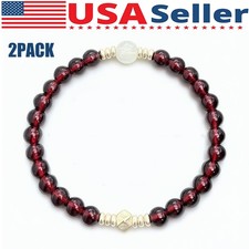 2PC Natural Garnet Stone Beaded Stretch Bracelet Burgundy Stone Stretch Bracelet