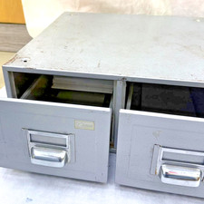 Vintage Ryman Grey Metal 2 Drawer Index Card Filing Cabinet Industrial Office