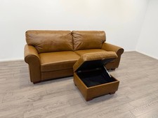 Salisbury Tan Semi Aniline Leather 4 Seater Sofa with Footstool