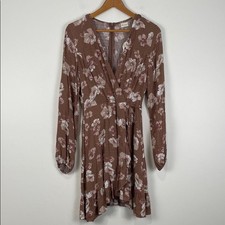 NWT Altar'd State Brown Floral Long Sleeve Wrap Dress Women s Medium Anthro