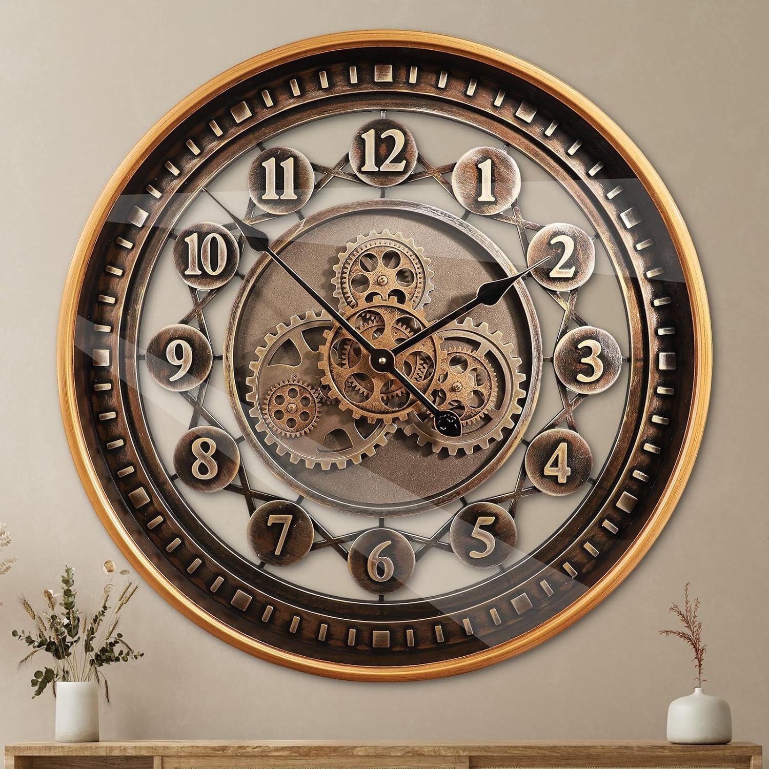 24 Inch Wall Clock with Moving Gears Large Industrial Steamp