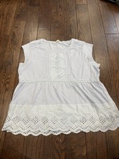 Lucky Brand Women  s Blue Eyelet Lace Peplum Blouse Cap Sleeve Boho Top Medium