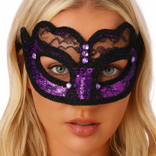 Purple Lace Face Mask Halloween Costume Party Masquerade Elegant Witch