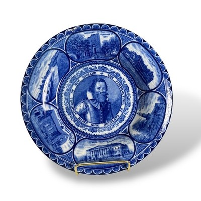 1906 Rowland & Marsellus Captain John Smith Blue Transferware Plate Portsmouth V