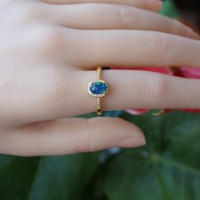 Halo Triplet Opal Ring 925 Sterling Silver Rainbow | Dainty Gift for Her