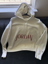 Jordan White Fleece Pullover Hoodie Jumpman Logo Woman  s Medium Cotton