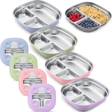Square Stainless Steel Toddler Plates with Suction   7.68  Divided Plates with R