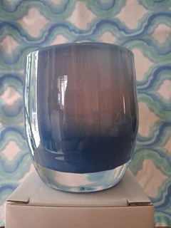 glassy baby Peter Pan Blue Art Glass Votive Candle Holder Signed w/ Box
