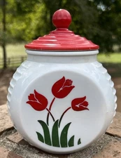 Vintage Fire King Milk Glass Tulip Grease Jar With Original Lid - 1940s