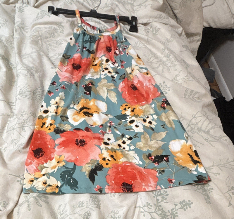Papermoon Women's XS Blue Floral Halter Sleeveless Rayon Button Tank Top