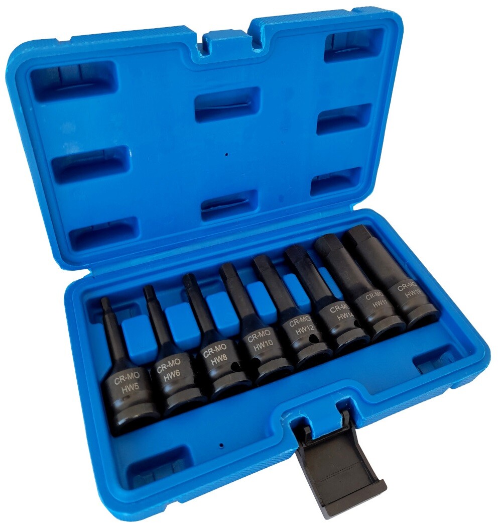 Set chiavi 8pz bussola a impatto esagonali 1/2" 5-19 a lunghe 78mm...