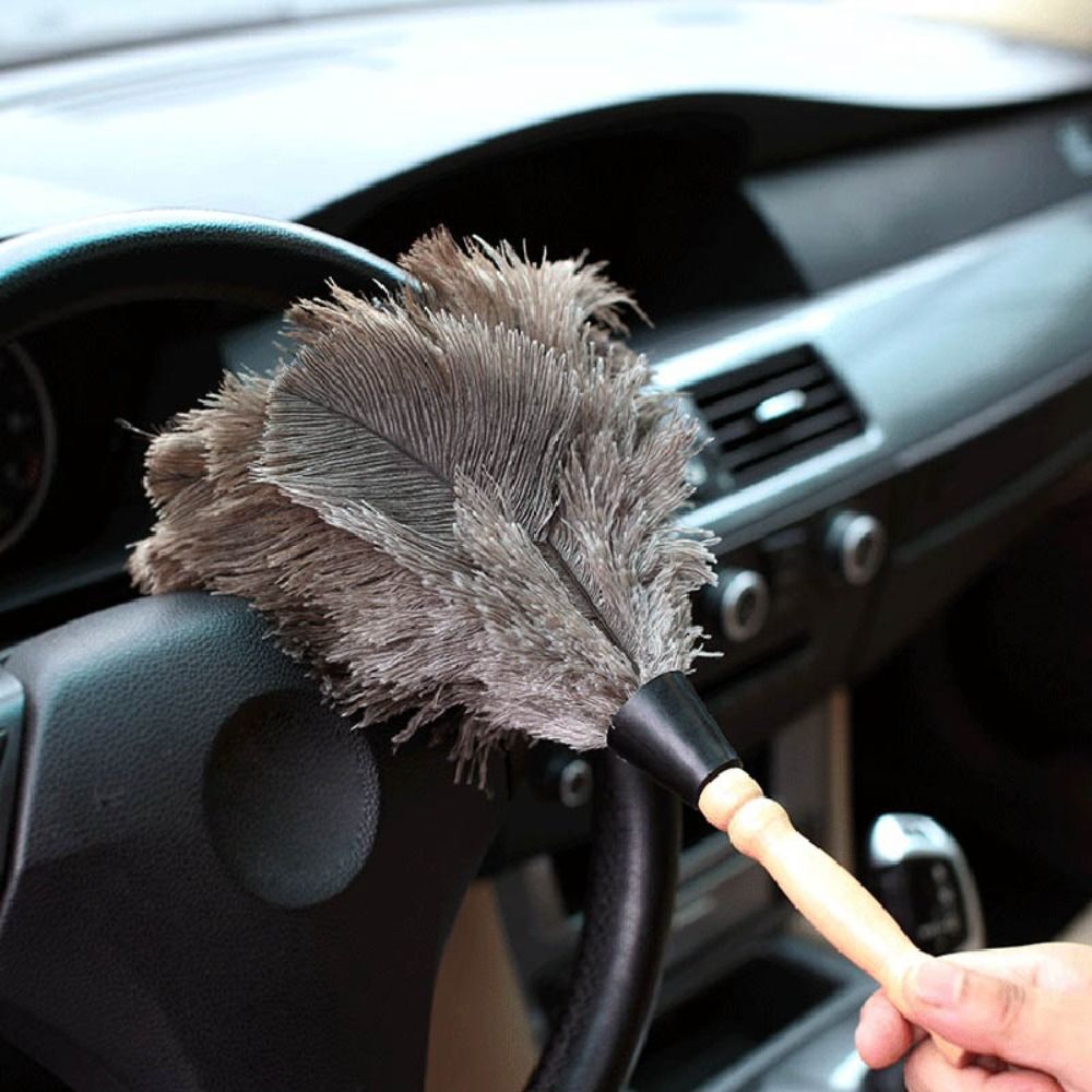 Dust Removal Ostrich Duster Feather Fur Brush Wooden Handle Feather