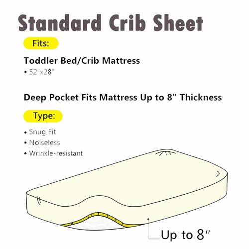 100% Cotton Baby Boy Unisex Crib Sheet Fitted Sheet With 8" Deep Pocket 3-Pack - Picture 71 of 118