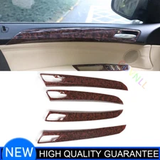Fit For BMW X5 2008-2013 Brown Wood Grain Inner Door Strip Panel Cover Trim 4PCS