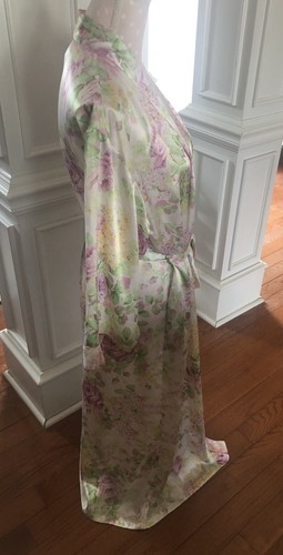 Oscar De La Renta Pink Label Robe Maxi Floral Kimono Wrap Ivory Pink Women S/M - Picture 7 of 12