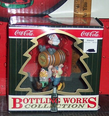 COCA COLA CAVANAGH BOTTLING WORKS ELVES CARRYING BARREL LIMITED EDITION ORNAMENT