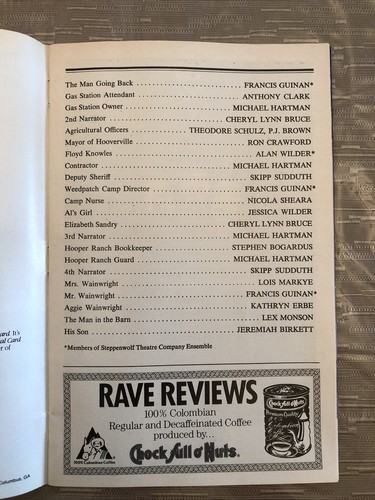 ¡Las uvas de la ira de agosto de 1990 Broadway Playbill! GARY SINISE Lois Smith +! - Imagen 6 de 9