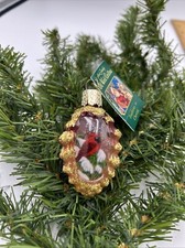 Old World Christmas Cardinal On Pinecone  Ornament INSIDE ART 2001 NOS