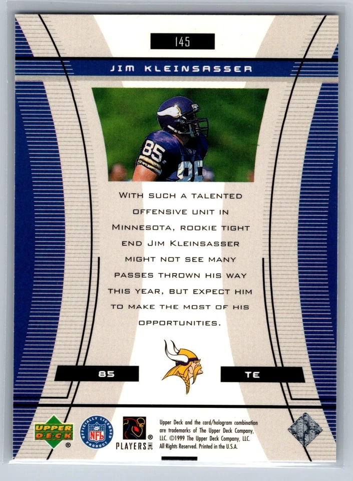 1999 Upper Deck Black Diamond Jim Kleinsasser Rookie Vikings RC #145 - Image 2 of 2