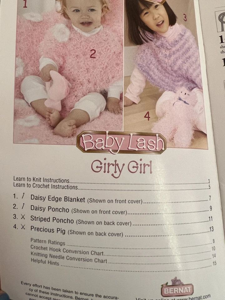 Girly Girl Knit & Crochet Pattern Ponchos, Blanket & Pig Toy 18 Mo. to 3 years - Image 2 of 3